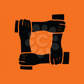 Crossed hands icon. Orange background with black. Vector illustration.