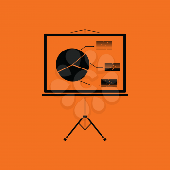Presentation stand icon. Orange background with black. Vector illustration.