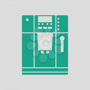 Kitchen coffee machine icon. Gray background with green. Vector illustration.