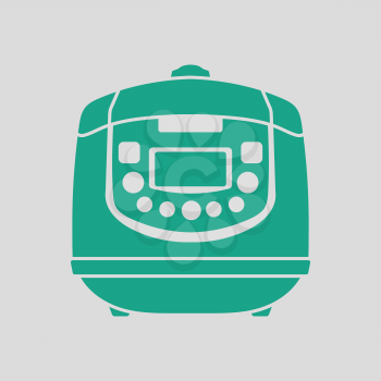 Kitchen multicooker machine icon. Gray background with green. Vector illustration.