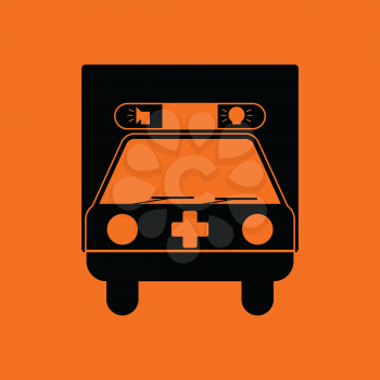 Ambulance car icon. Orange background with black. Vector illustration.