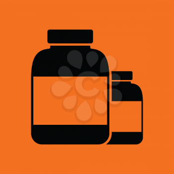 Pills container icon. Orange background with black. Vector illustration.