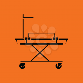 Medical stretcher icon. Orange background with black. Vector illustration.