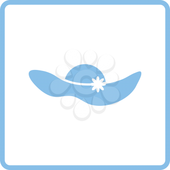 Elegant woman hat icon. Blue frame design. Vector illustration.