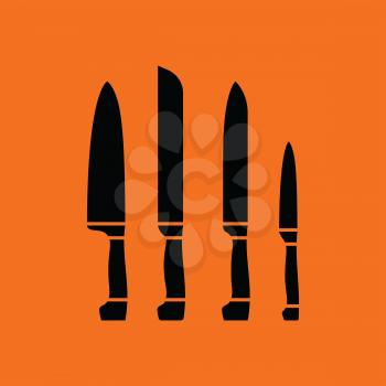 Kitchen knife set icon. Orange background with black. Vector illustration.