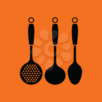 Ladle set icon. Orange background with black. Vector illustration.