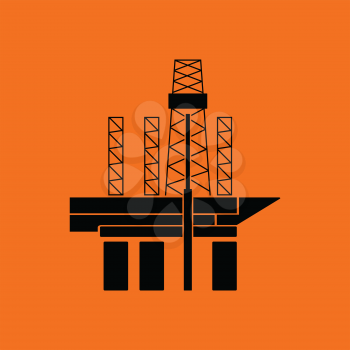 Oil sea platform icon. Orange background with black. Vector illustration.