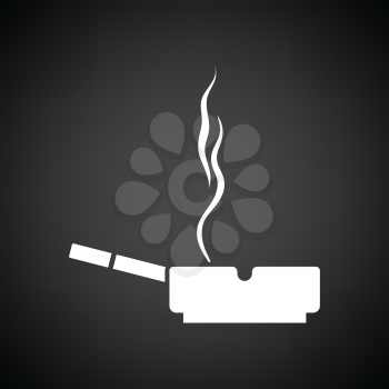 Cigarette in an ashtray icon. Black background with white. Vector illustration.