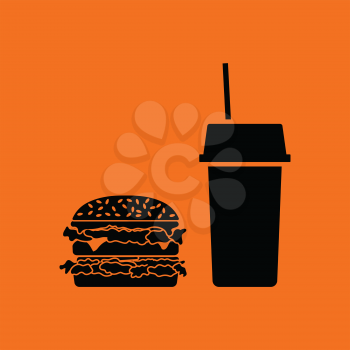 Fast food icon. Orange background with black. Vector illustration.