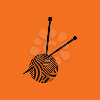 Yarn ball with knitting needles icon. Orange background with black. Vector illustration.