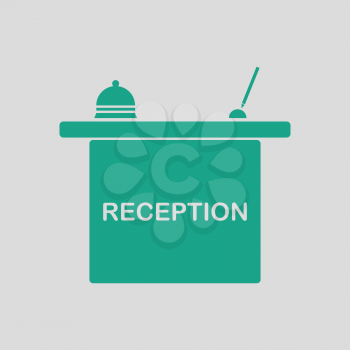 Hotel reception desk icon. Gray background with green. Vector illustration.