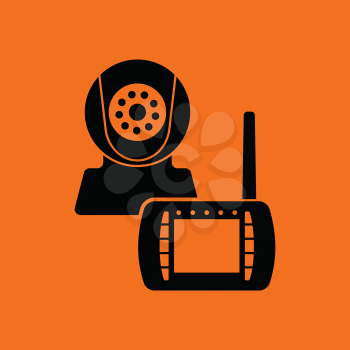 Baby monitor icon. Orange background with black. Vector illustration.