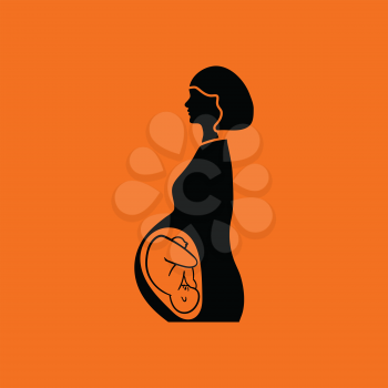 Pregnant woman with baby icon. Orange background with black. Vector illustration.