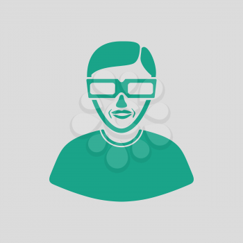 Man with 3d glasses icon. Gray background with green. Vector illustration.