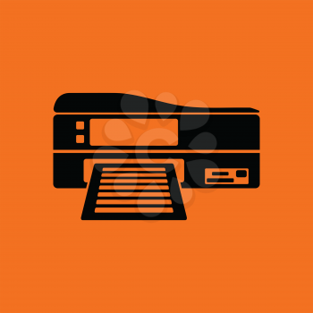 Printer icon. Orange background with black. Vector illustration.
