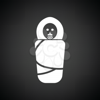 Wrapped infant ico. Black background with white. Vector illustration.