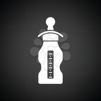 Baby bottle ico. Black background with white. Vector illustration.