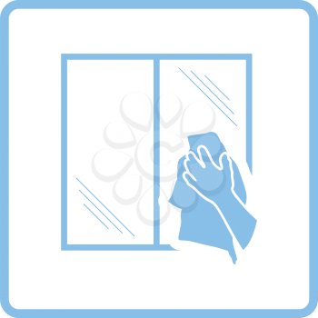 Hand wiping window icon. Blue frame design. Vector illustration.