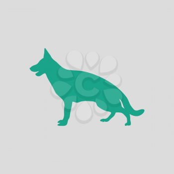 German shepherd icon. Gray background with green. Vector illustration.