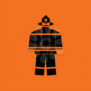 Fire service uniform icon. Orange background with black. Vector illustration.