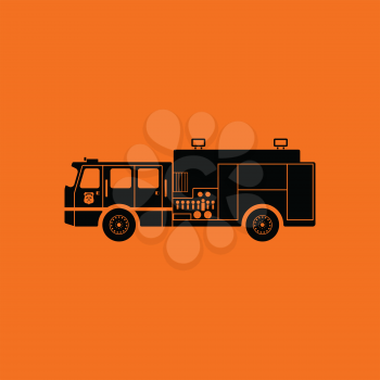 Fire service truck icon. Orange background with black. Vector illustration.
