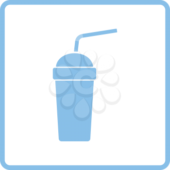 Disposable soda cup and flexible stick icon. Blue frame design. Vector illustration.