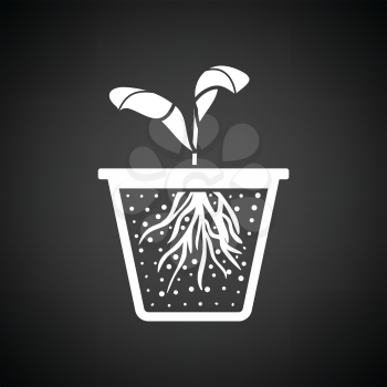 Seedling icon. Black background with white. Vector illustration.