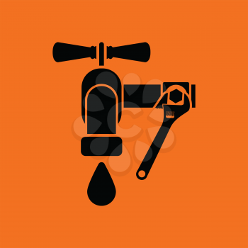 Icon of wrench and faucet. Orange background with black. Vector illustration.