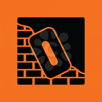 Icon of plastered brick wall . Orange background with black. Vector illustration.