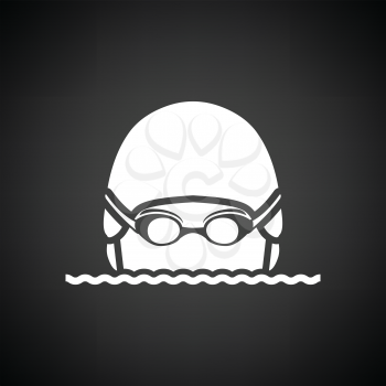 Swimming man head icon. Black background with white. Vector illustration.