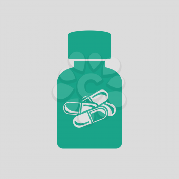 Pills bottle icon. Gray background with green. Vector illustration.