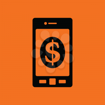 Smartphone with dollar sign icon. Orange background with black. Vector illustration.