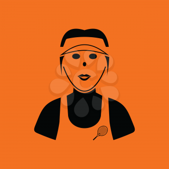 Tennis woman athlete head icon. Orange background with black. Vector illustration.