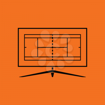 Tennis TV translation icon. Orange background with black. Vector illustration.
