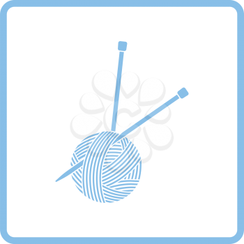 Yarn ball with knitting needles icon. Blue frame design. Vector illustration.