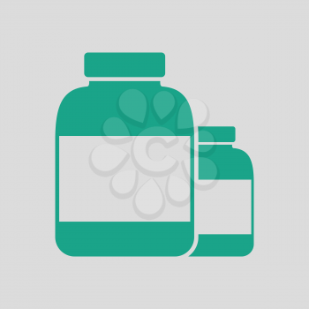 Pills container icon. Gray background with green. Vector illustration.