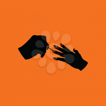 Manicure icon. Orange background with black. Vector illustration.