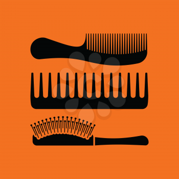 Hairbrush icon. Orange background with black. Vector illustration.