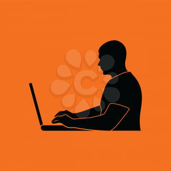 Writer at the work icon. Orange background with black. Vector illustration.