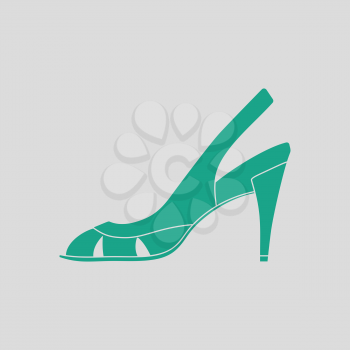 Woman heeled sandal icon. Gray background with green. Vector illustration.