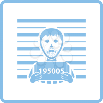 Prisoner in front of wall with scale icon. Blue frame design. Vector illustration.