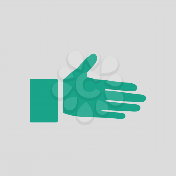 Open hend icon. Gray background with green. Vector illustration.