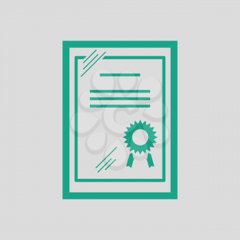 Certificate under glass icon. Gray background with green. Vector illustration.