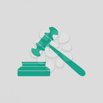 Judge hammer icon. Gray background with green. Vector illustration.