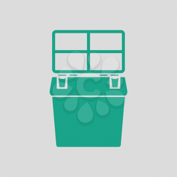 Icon of Fishing opened box. Gray background with green. Vector illustration.