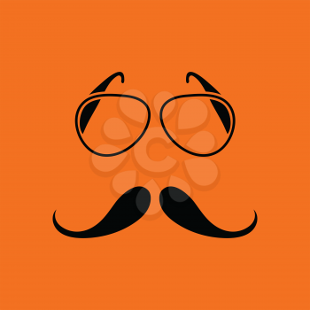Glasses and mustache icon. Orange background with black. Vector illustration.