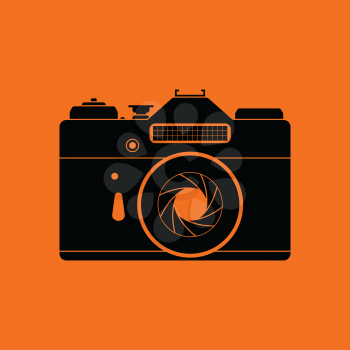 Icon of retro film photo camera. Orange background with black. Vector illustration.