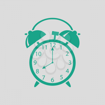 Alarm clock icon. Gray background with green. Vector illustration.