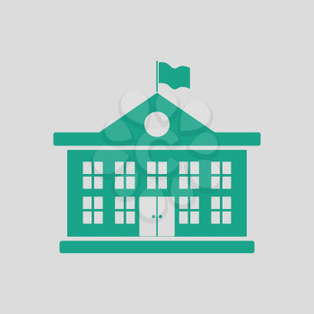 School building icon. Gray background with green. Vector illustration.