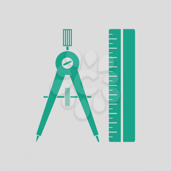 Compasses and scale icon. Gray background with green. Vector illustration.